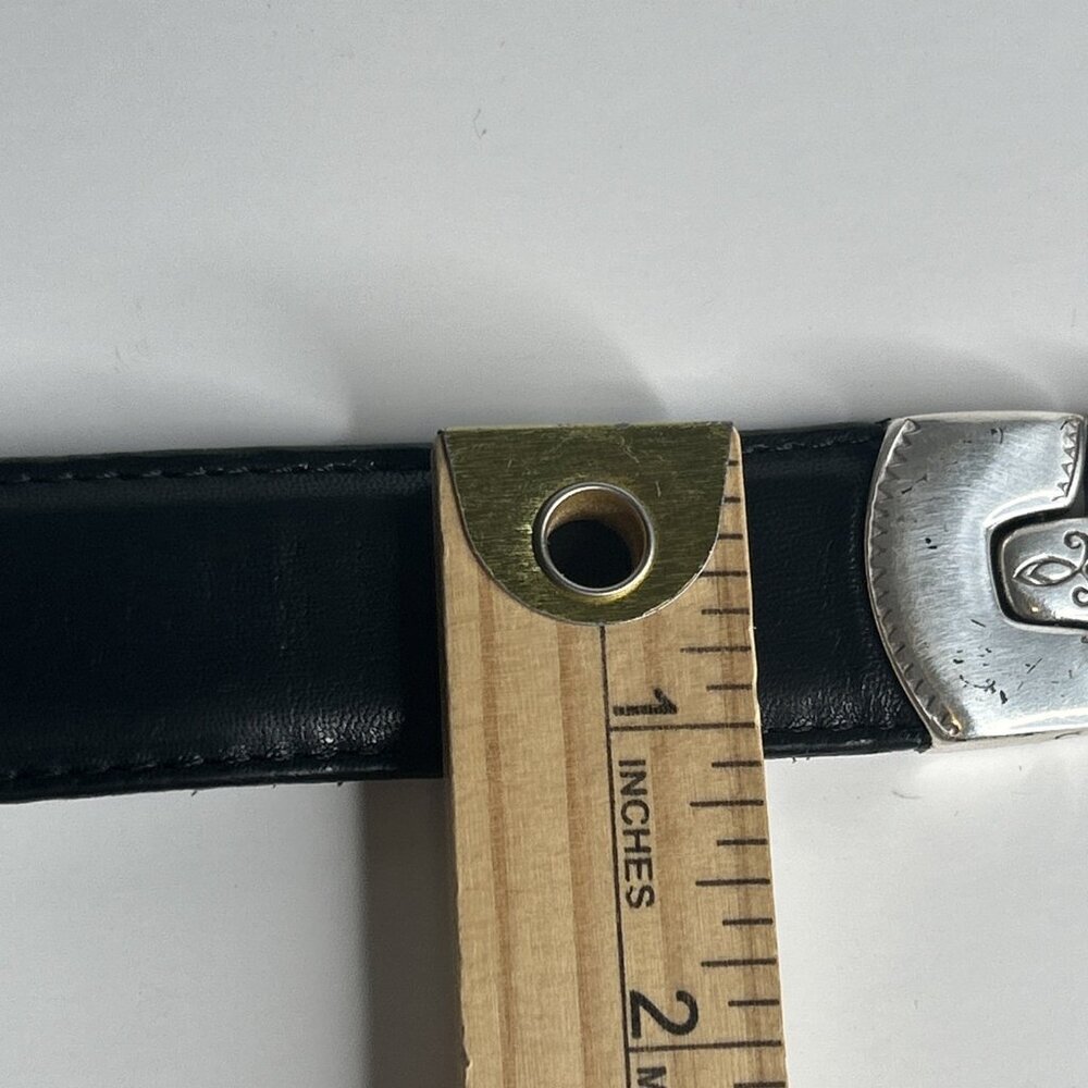Woolrich Belt Womens Small Black Leather Braided Western Silvertone Hardware 1" - Picture 7 of 10